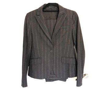 Theory Suit, Gray Wool Pinstripes